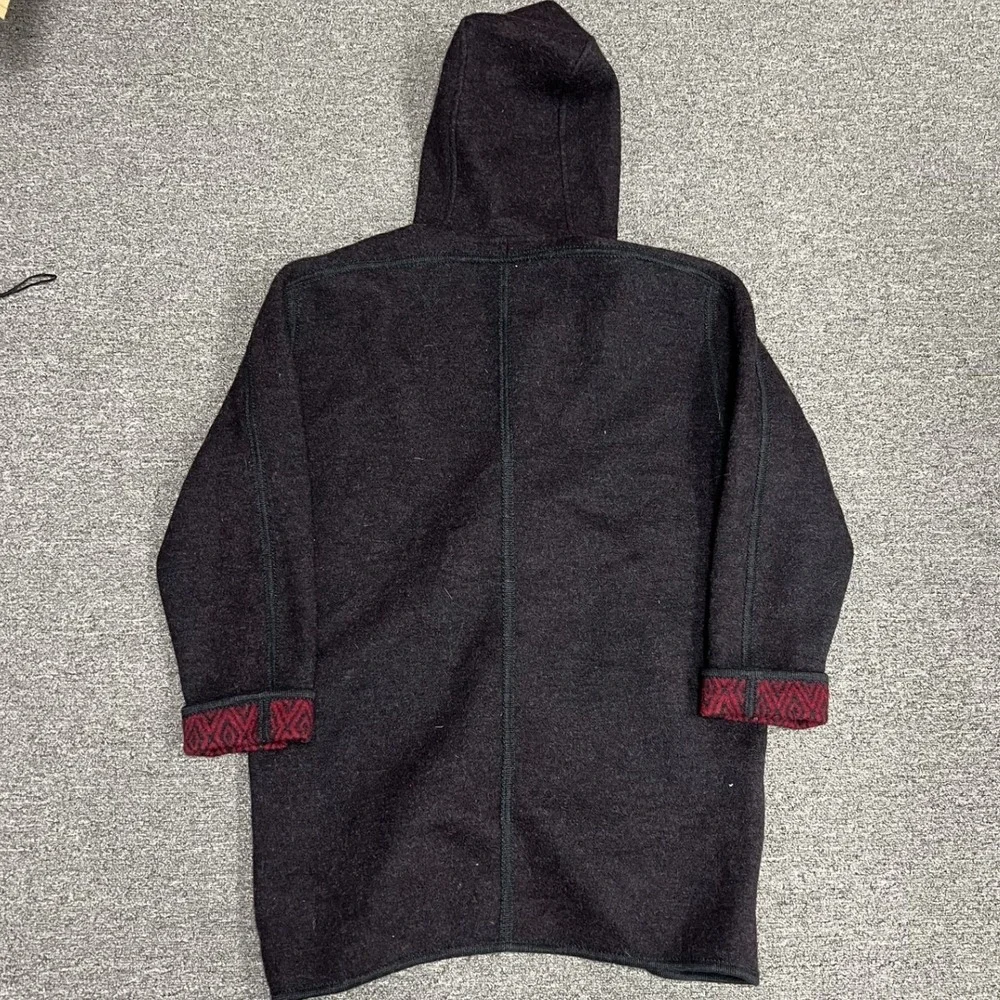 L.L. Bean Hooded Coat Womens Large Charcoal Red Wool Made in Austria Vintage_6